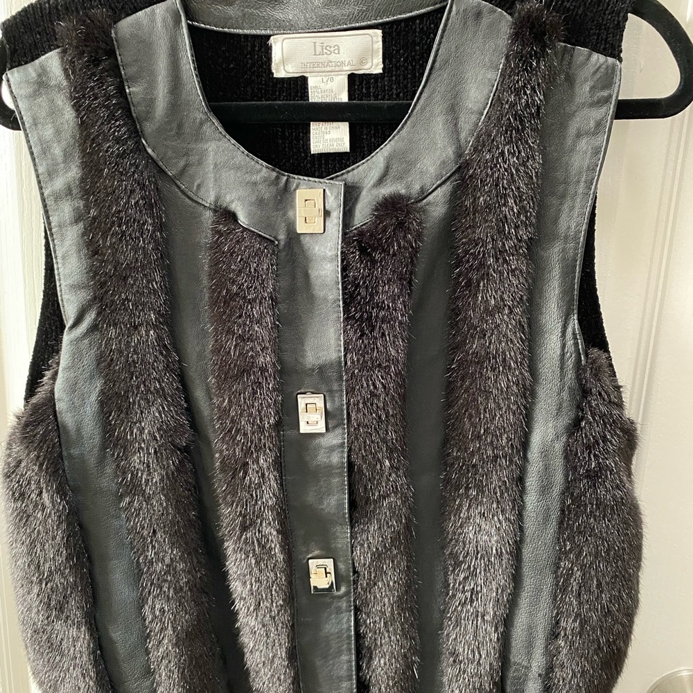 Lisa International Gray and Black Fur Vest